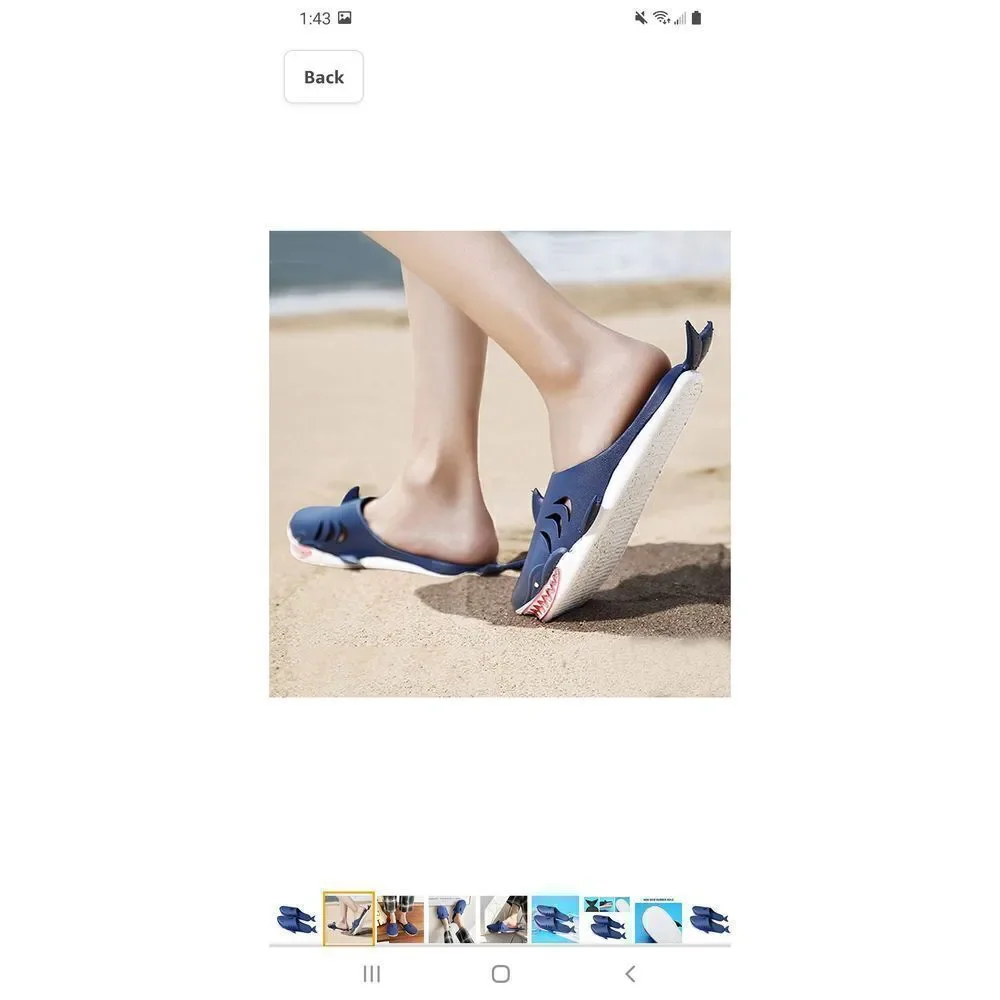 New M8.5/9.5 W10/11 Blue Shark Outdoor Pool Beach Slides Sandals Water S…